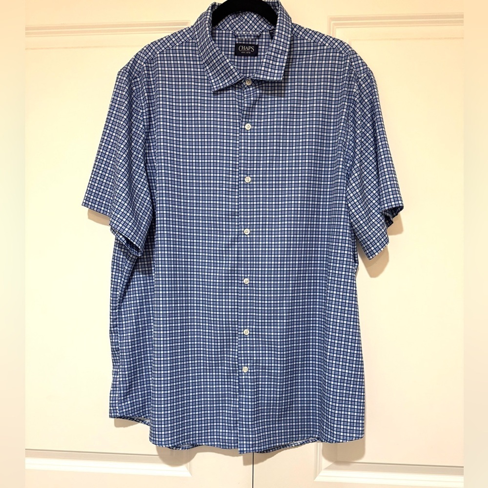 Chaps Men's Navy Checkered Button Down Shirt sz XXL NWOT